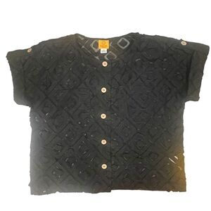 Ruby Rd Women's Size 16W Wood‎ Button Black Lace Short Sleeve Blouse
